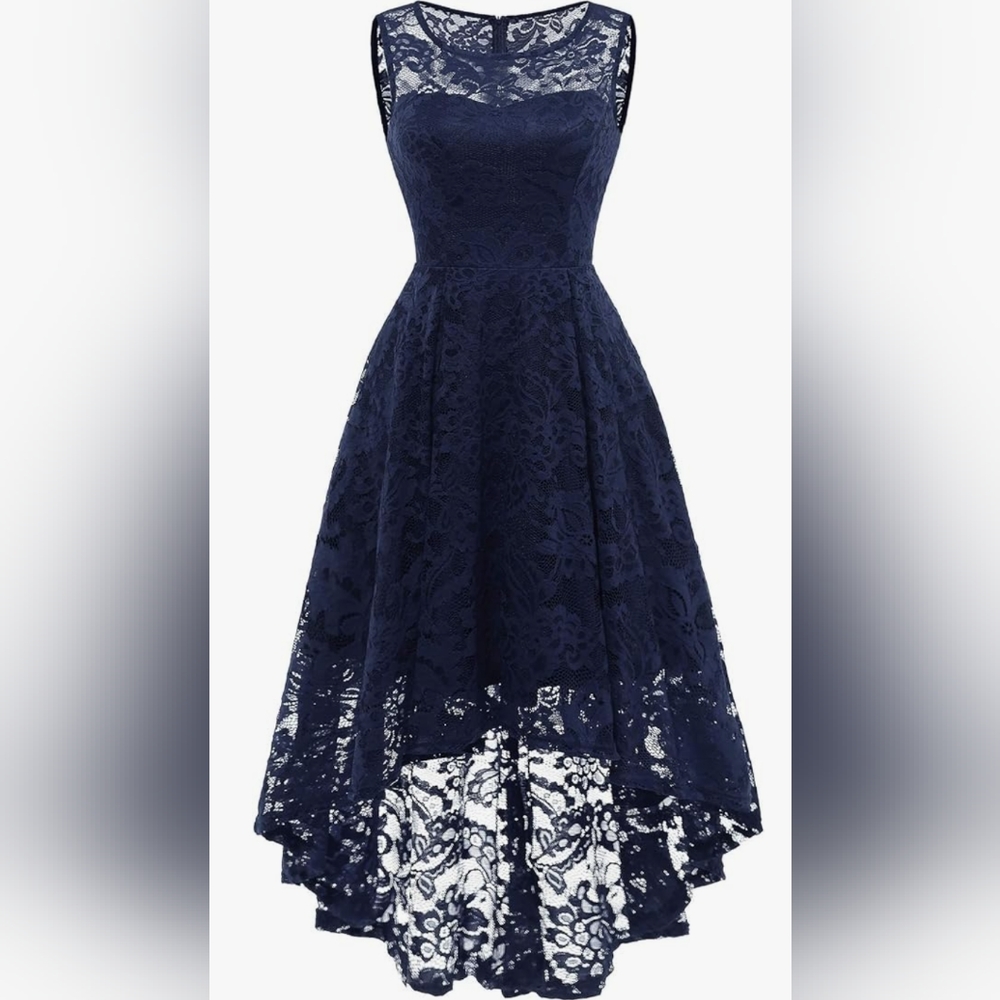 Women's Elegant Floral Lace Dress Sleeveless Crew Neck Hi-Lo Cocktail Dress
